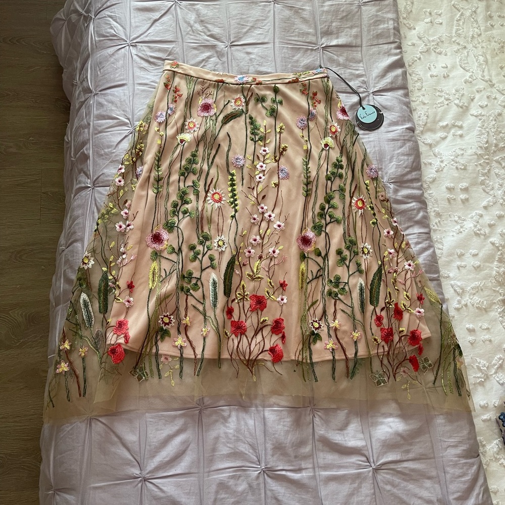 Eva Franco Embroidered Midi Skirt